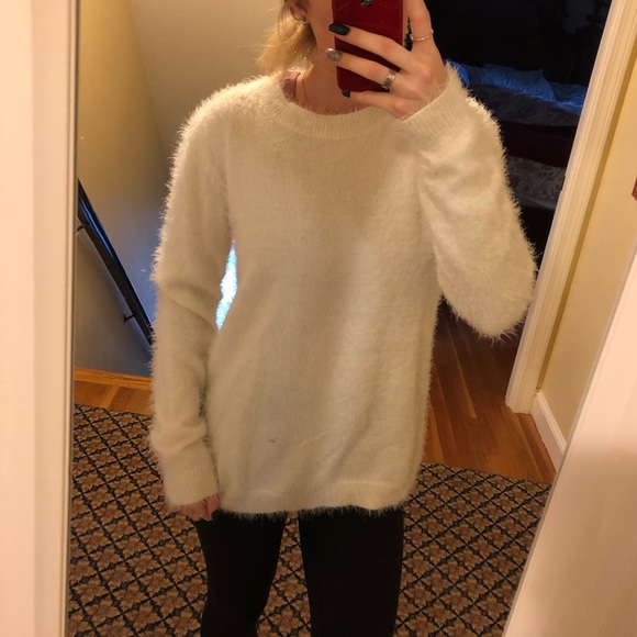 White fuzzy open back sweater - Picture 1 of 2
